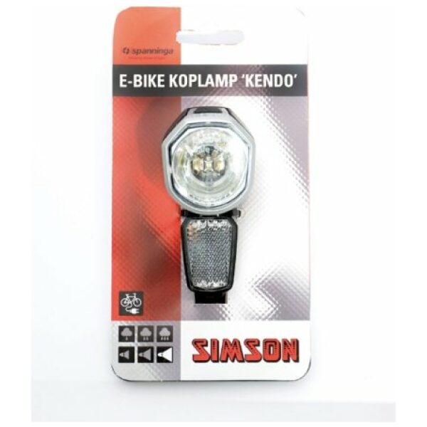Simson E-bike koplamp "Kendo XE" 6-36V,voorvorkmontage Zwart